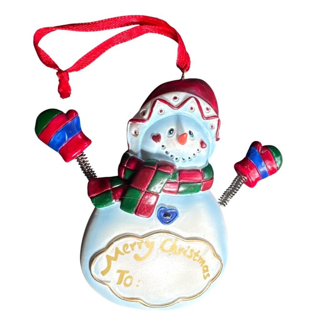 Vintage Jolly Snowman Christmas Tree Ornament Mittens Movable Wire Arms